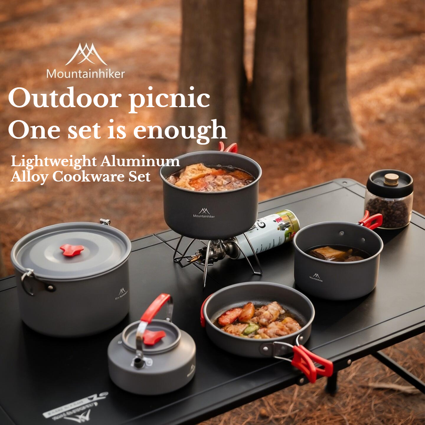 Camping Cooking Set With Kettle - MOUNTAINHIKER Camping Cookware Set Portable Cookware