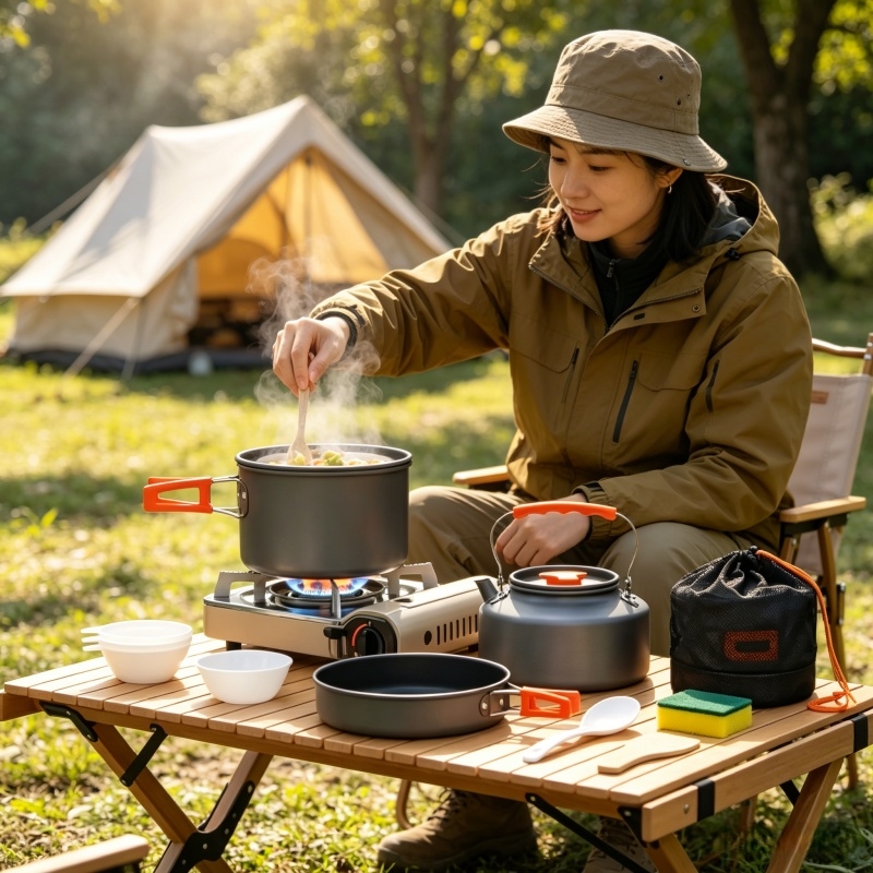 Camping Cooking Set With Kettle - Camping Cookware Set Outdoor Pot Tableware