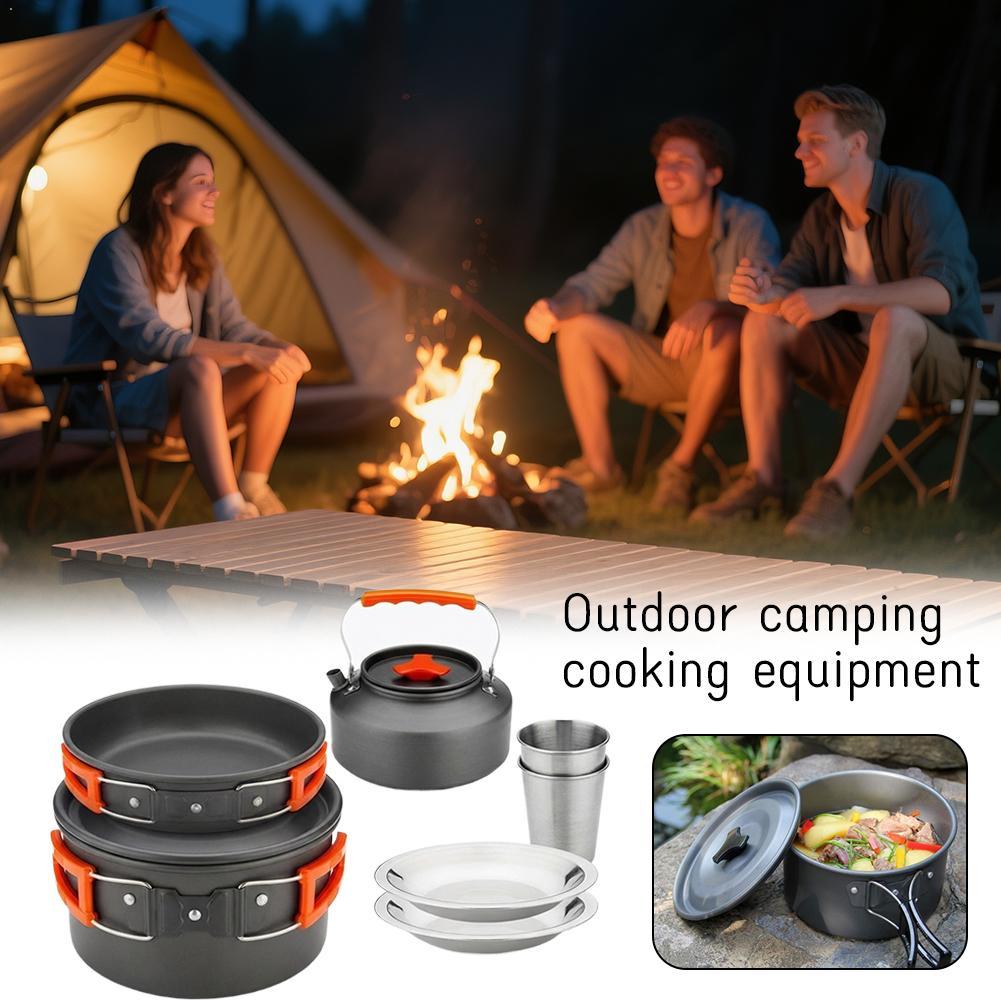 Camping Cooking Set With Kettle - Camping Cookware Set Outdoor Cooking Equipment