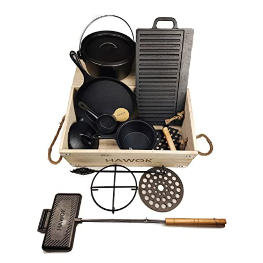 Pre-seasoned Cast Iron Dutch O - Camping Cooking Box Set ulasan dan harga