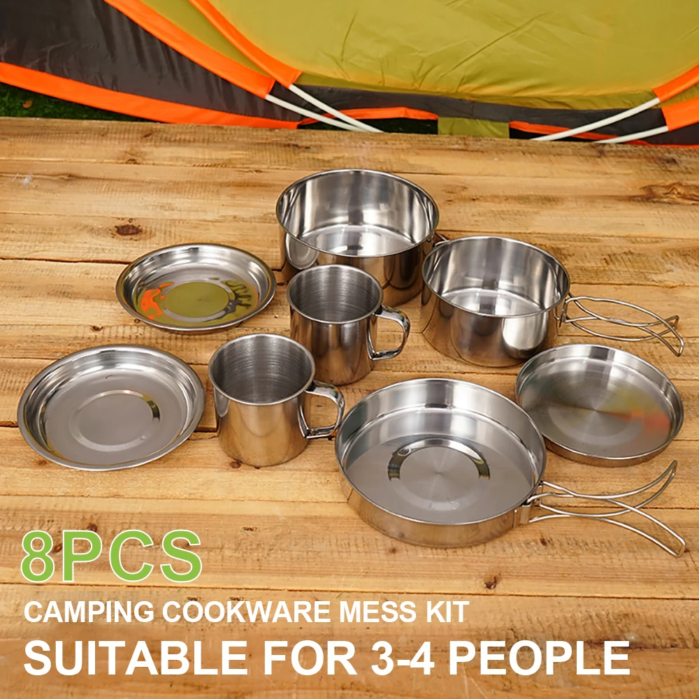8pcs/Set Camping Cookware Mess - Camping Cooking Utensil Bag ulasan dan harga