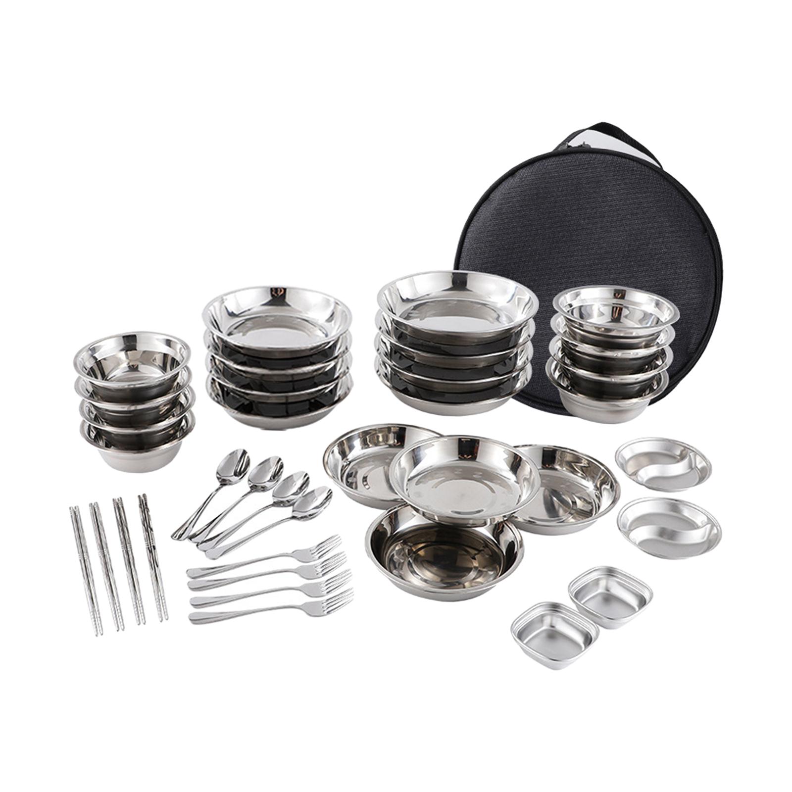 Stainless Steel Plates and Bow - Camping Cooking Utensil Bag ulasan dan harga