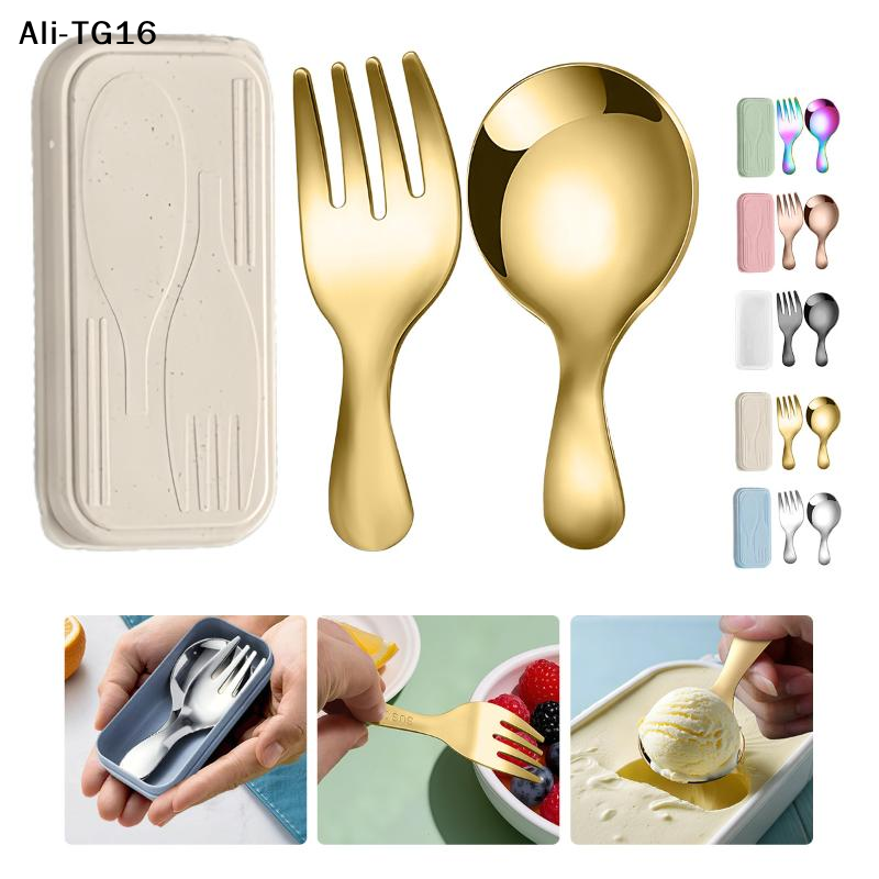 【Pn】Steel Tableware Set Spoon  - Camping Cooking Box Set ulasan dan harga