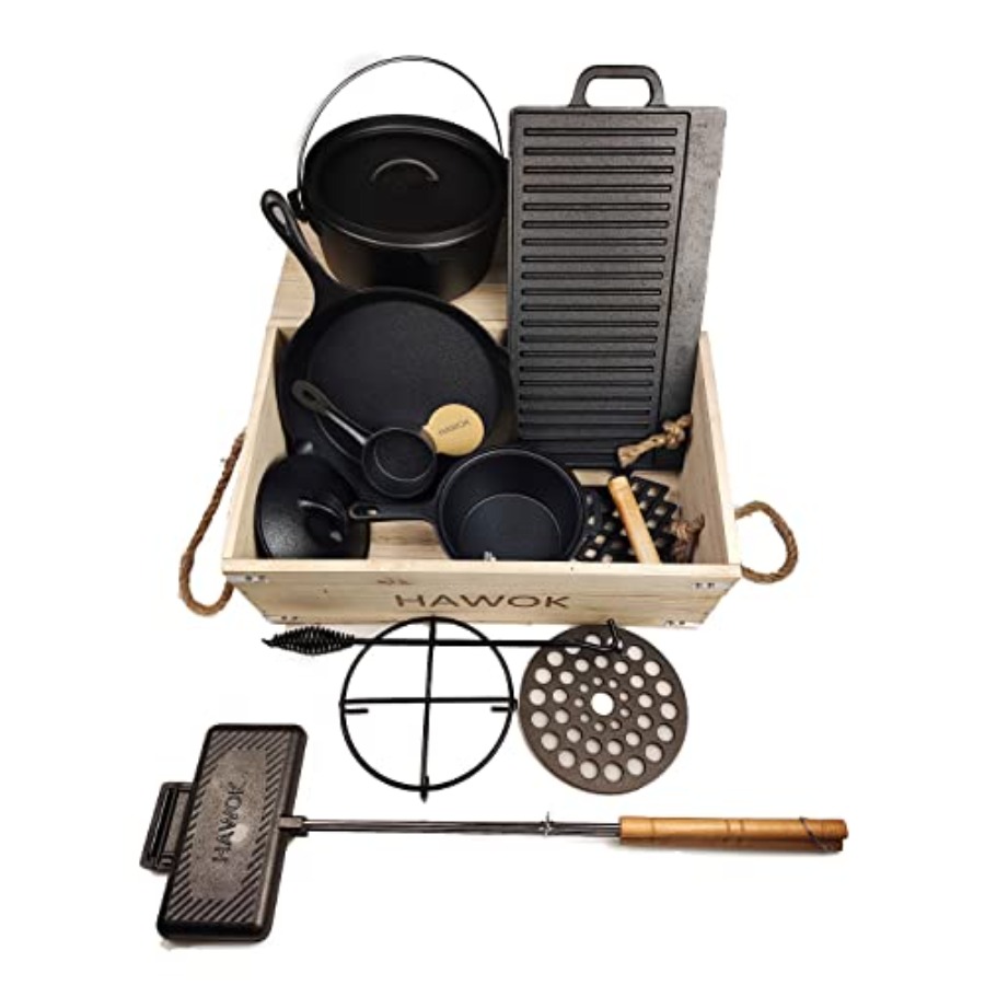 Preseasoned Cast Iron Dutch Ov - Camping Cooking Box Set ulasan dan harga