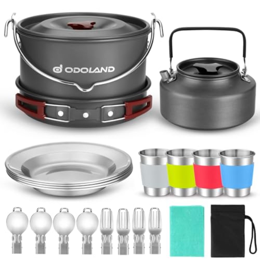 22pcs Camping Cookware Mess Ki - Camping Cooking Set With Kettle ulasan dan harga