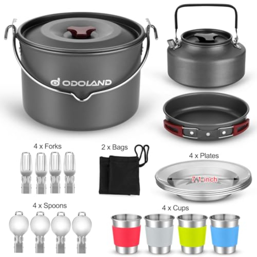 22pcs Camping Cookware Mess Ki - Camping Cooking Set With Kettle ulasan dan harga